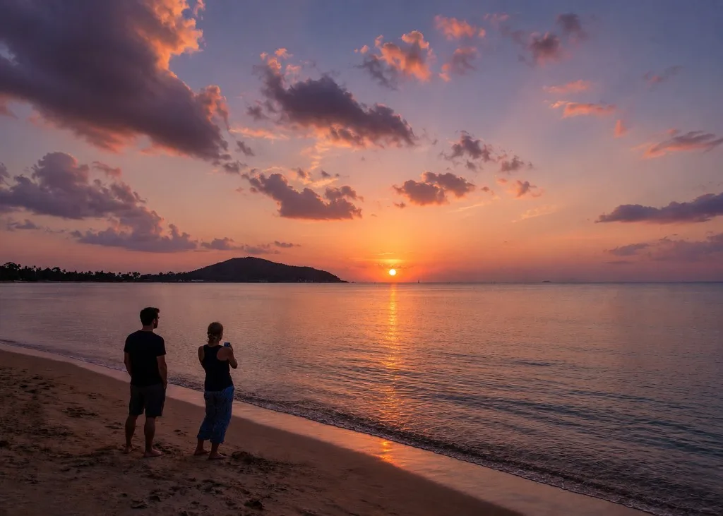 Sunset on Samui beach — warm sea and peaceful atmosphere